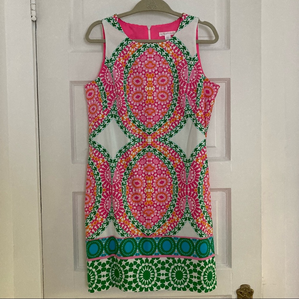 London Times Flower Tile Sleeve Sleeveless Shift Dress